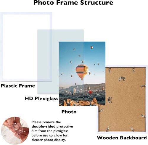 JCJMY 13x15 Picture Frame - White Wall Mount for Horizontal or Vertical Display | Shatter-Resistant Plexiglass
