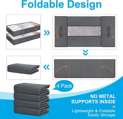 Budding Joy 90L Under Bed Storage Containers - Foldable Closet Organizers for Linens, Blankets & More | Grey