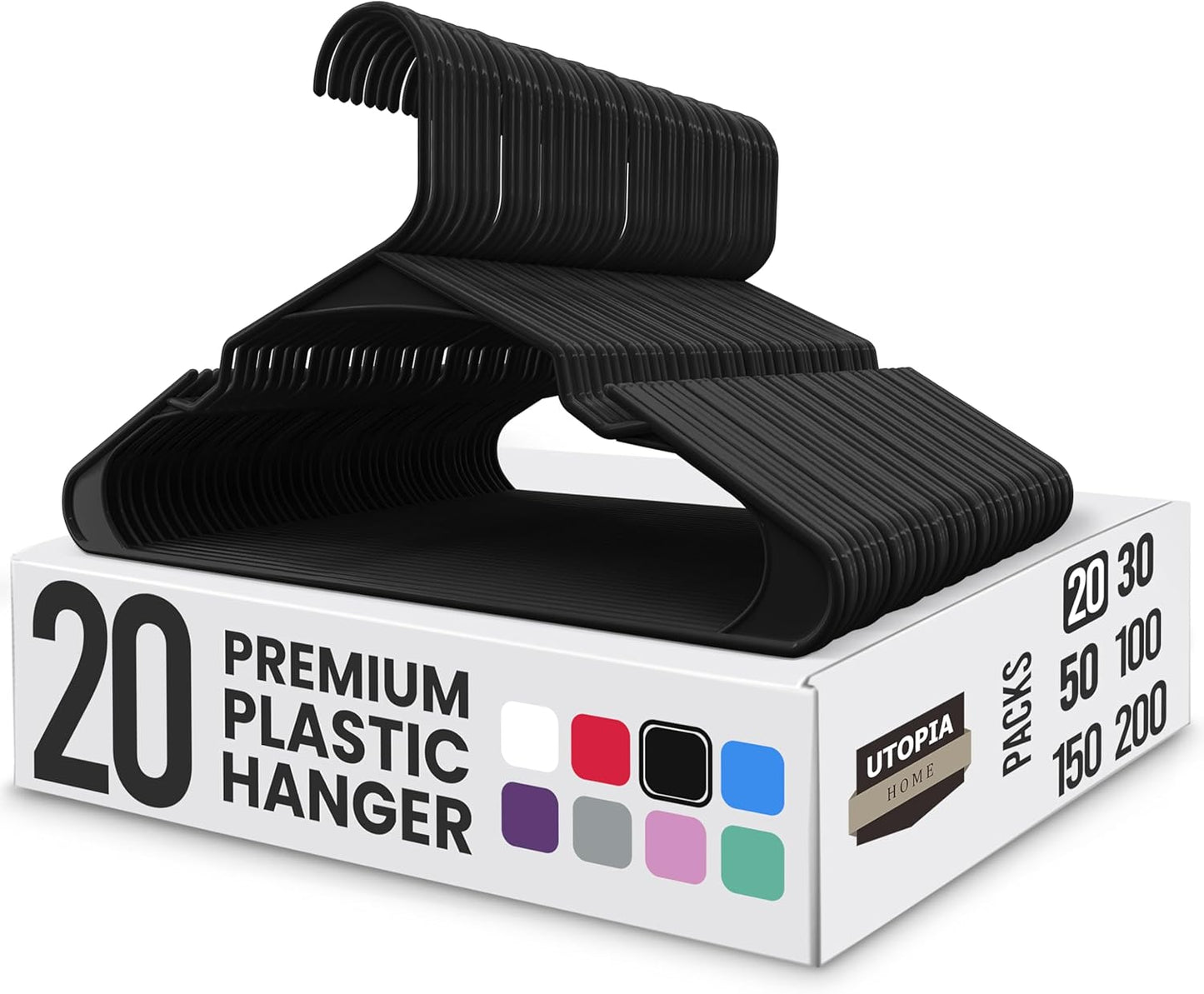 Utopia Home Plastic Hangers - Durable Space-Saving Clothes Hangers - 20 Pack in Black