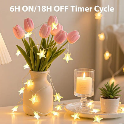 Lakumu Star String Lights - 33FT 100LED Battery Operated Fairy Lights with 8 Modes & Timer | Warm White Indoor Decor