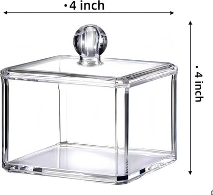 Skiennix Stackable Square Acrylic Cotton Ball Holder - Elegant Q-Tip Dispenser for Bathroom | Single Pack