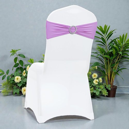 MDS Premium Stretch Spandex Chair Sashes - Pack of 100 Light Purple Covers with Buckle Slider for Weddings & Events