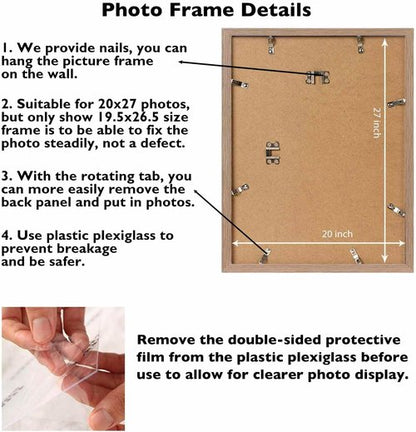 JCJMY 20x27 Picture Frame - Rustic Brown Wall Frame for Puzzles & Photos | Horizontal & Vertical Display