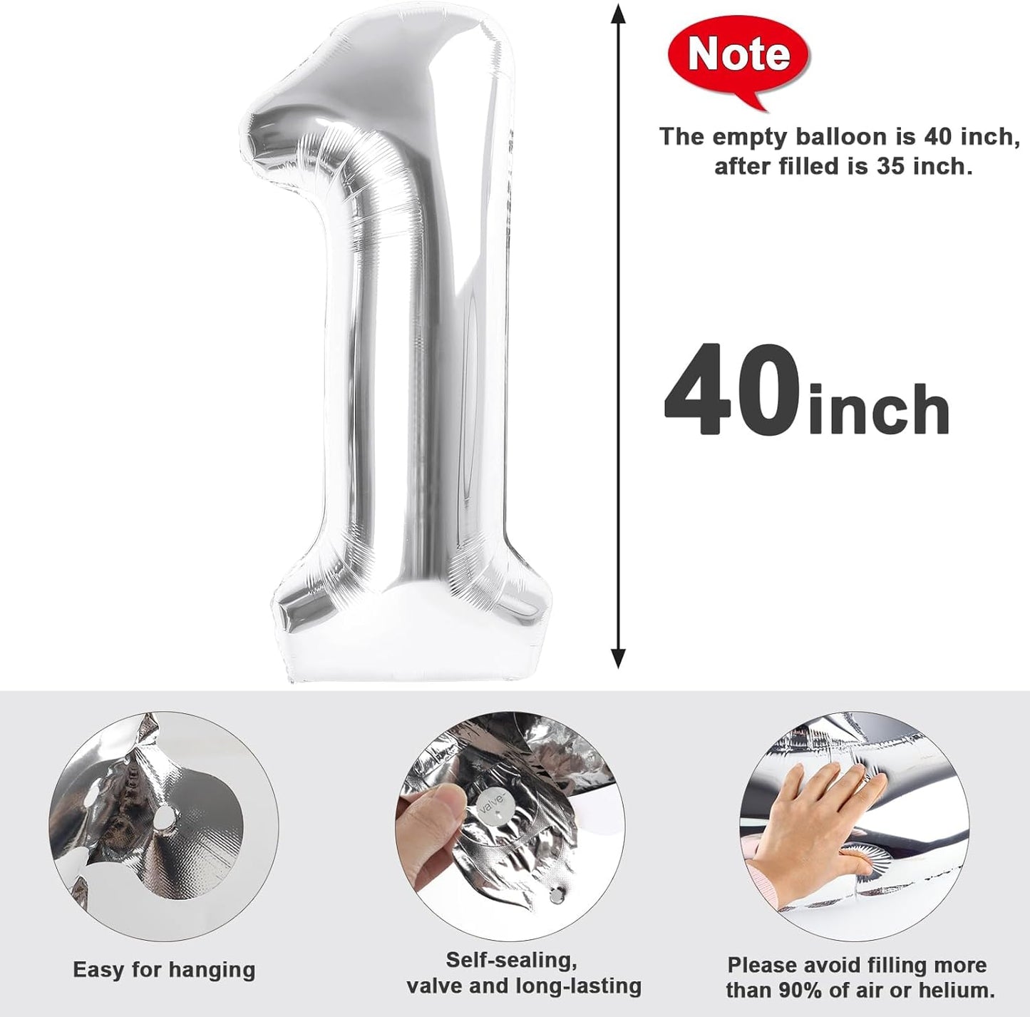 Number 14 Balloons - Large 40 Inch Silver Foil Birthday Decorations for 14th Celebrations