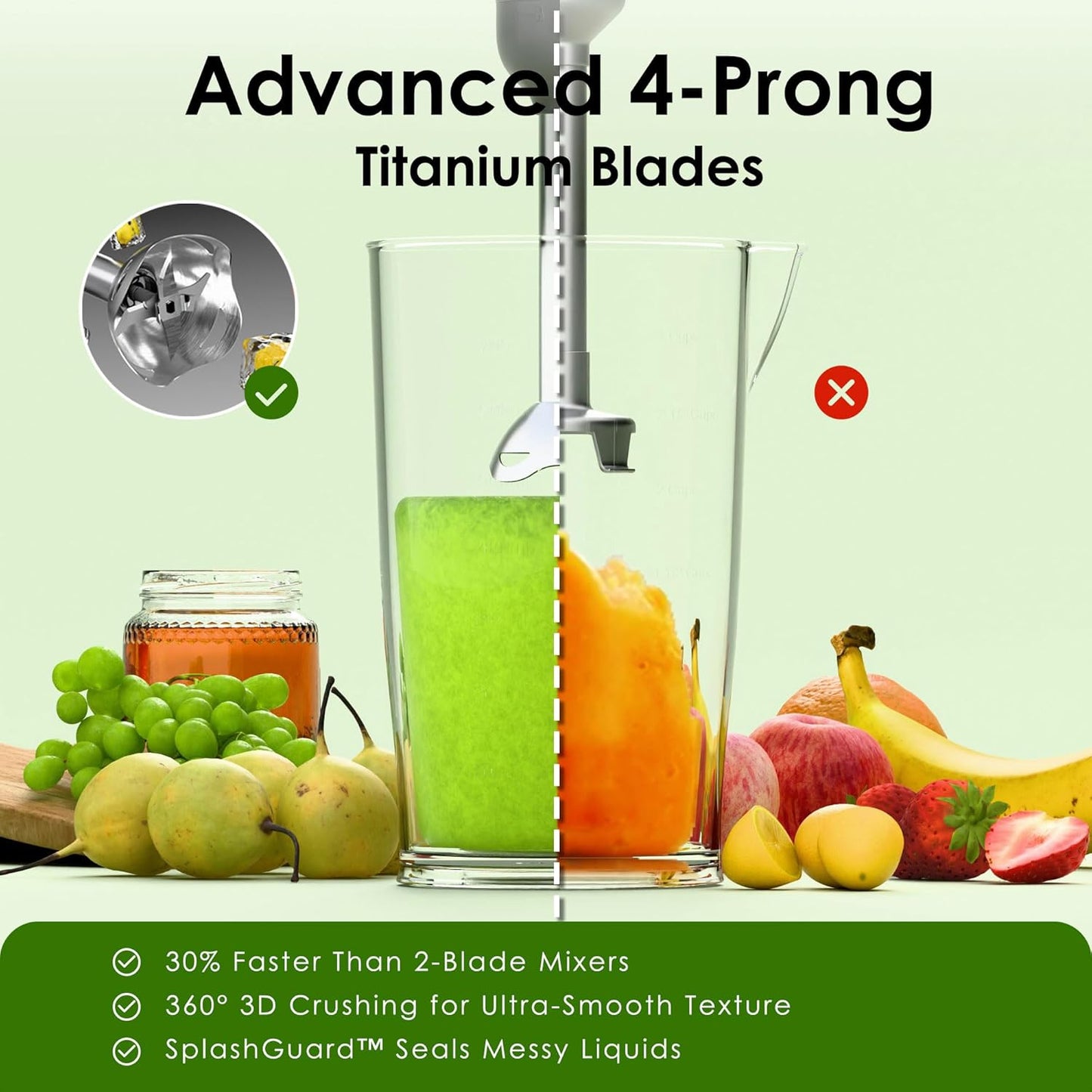 Skiennix Cordless Immersion Hand Blender - 5-in-1 Variable Speed, Rechargeable 2000mAh Battery, BPA-Free Accessories Included