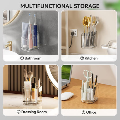 Skiennix Toothbrush Holder - 3 Slot Wall-Mounted Organizer with Removable Divider for Bathroom & Kitchen