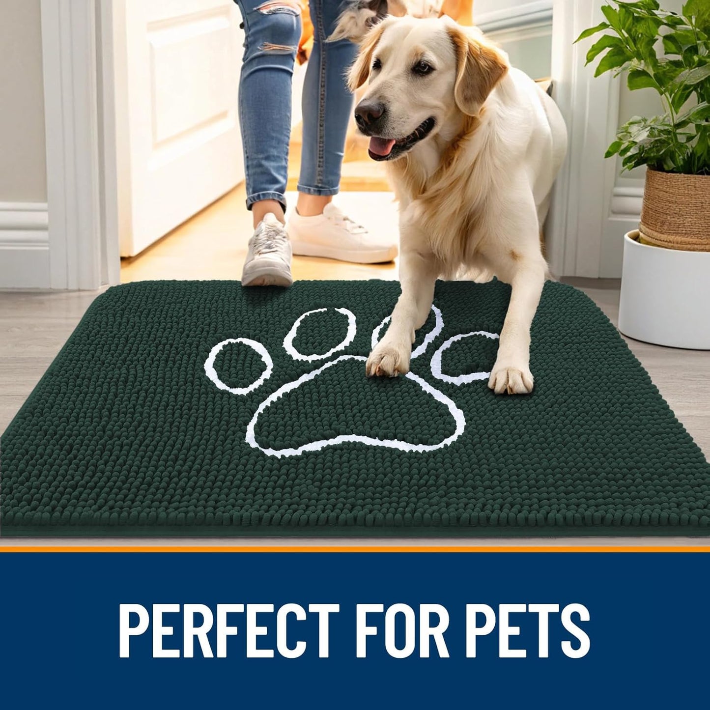 OLANLY Dog Door Mat - Absorbent Non-Slip Mud Mat for Muddy Paws | 70x24 Inches, Blackish Green