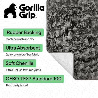 GORILLA GRIP Bath Rug Mat - Soft Absorbent Chenille | Quick-Dry Microfiber, 48x17 Charcoal