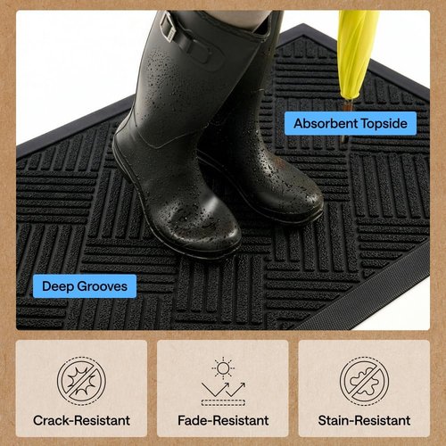 GORILLA GRIP Waterproof All-Season Doormat - Natural Rubber, Stain & Fade Resistant | 29x17, Black Diamond