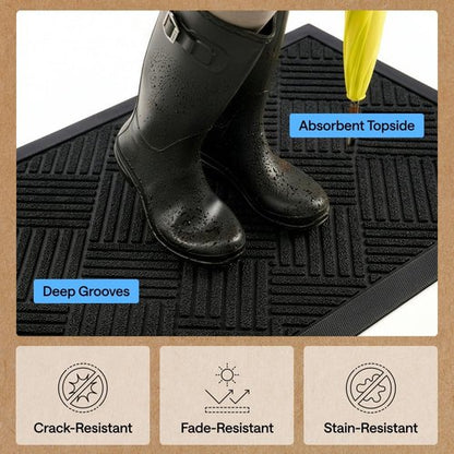 GORILLA GRIP Waterproof All-Season Doormat - Natural Rubber, Stain & Fade Resistant | 29x17, Black Diamond