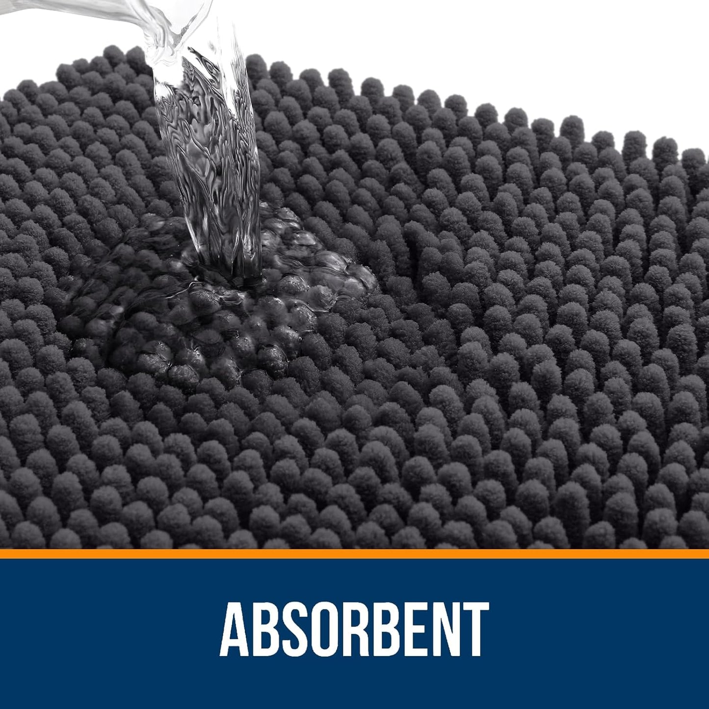 OLANLY Bathroom Runner Rugs - Soft Absorbent Chenille Bath Mat | Quick-Dry Rubber Backing, 47x24, Dark Grey