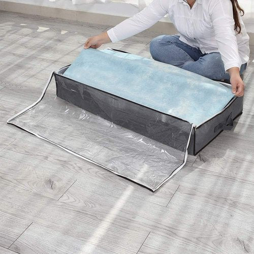 JERIA Underbed Storage Bags - 100L Organizer with 4 Handles & 2 Zippers | Foldable Blankets & Clothes (40" L x 20" W x 7" H)
