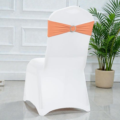MDS Spandex Chair Sashes - Pack of 200 Elastic Stretch Bows with Buckle Slider for Wedding Decor - Peach