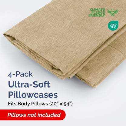 Skiennix Body Pillowcases Set of 4 | Soft, Breathable 20x54 Pillow Covers for Side Sleepers - Machine Washable, Fade-Free (Heathered Tan)