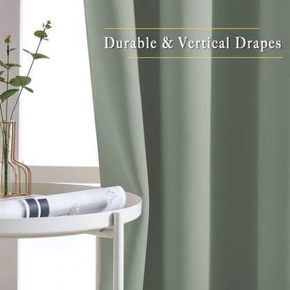 NICETOWN Sage Green Blackout Curtains & Drapes for Bedroom - Room Darkening Energy Saving Thermal Insulated Grommet Voice Reducing Window Treatments for Living Room (1 Pair, W46 x L72)