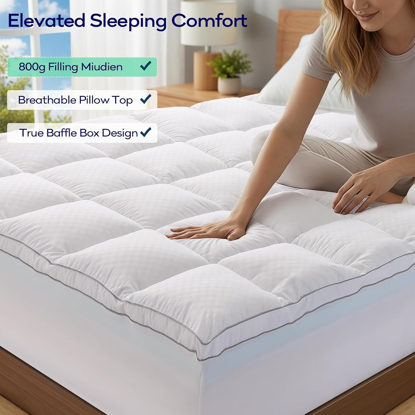 OLANLY Memory Foam Mattress Topper - 4 Inch Queen Size with Cooling Pillow Top & Gel Layer, White