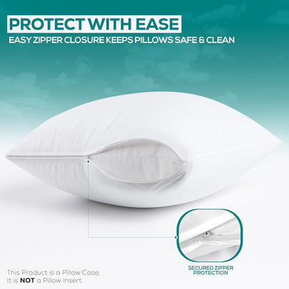 Utopia Bedding Pillow Protectors - Set of 2 Queen Size, Waterproof & Bed Bug Proof Encasements (White)