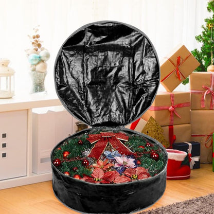 Propik Wreath Storage Bag - Tear-Resistant Holiday Container with Heavy-Duty Handles | 30” x 30” x 8” (Black)