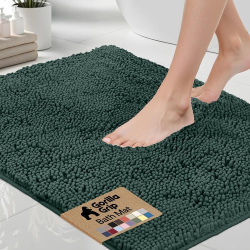 GORILLA GRIP Bath Rug Mat, Thick Soft Absorbent Chenille, Quick Dry Microfiber Mats, Rubber Backing Washable Shower Floor Rugs, US Designed Bathroom Bathmat Home Decor Accessories, 24x17, Hunter Green