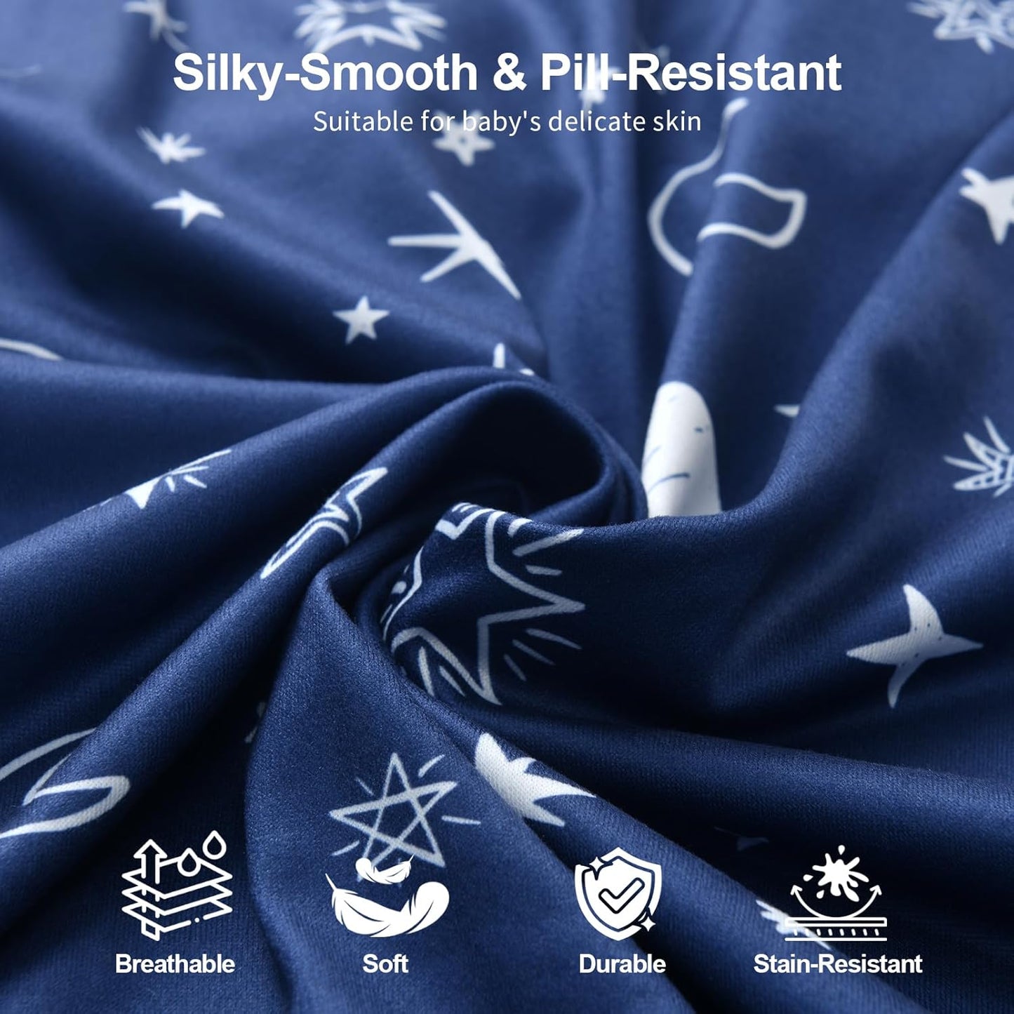 Pack N Play Sheets by [Brand Name] - Fitted 2-Pack for Standard Mattresses | Soft Breathable Unisex Design (Starry Sky & Clouds)