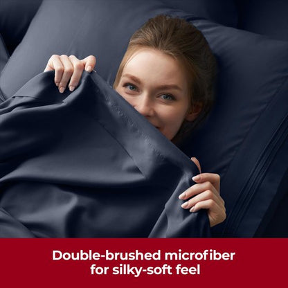 Mellanni Extra Deep Twin Sheets - 3 PC Iconic Collection Bedding - Hotel Luxury, Ultra Soft, Cooling Bed Sheets - Wrinkle, Fade, Stain Resistant (Twin, Navy Blue)