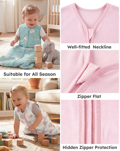 Yoofoss Baby Sleep Sack | 100% Organic Cotton Wearable Blanket for 12-18 Months | 2-Way Zipper, 3 Pack