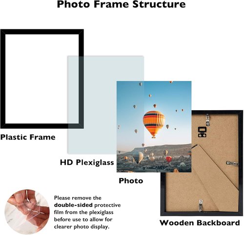 JCJMY 7x8 Picture Frame - Black Wall Mount or Tabletop Display | Shatter-Resistant Plexiglass