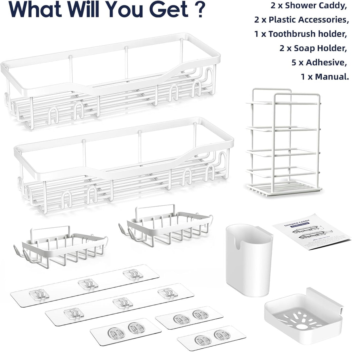 NESOMI Shower Caddy - Rustproof Stainless Steel Organizer with Large Capacity | 7-Pack No-Drill Rack