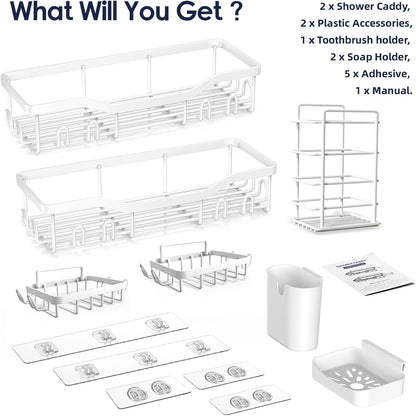 NESOMI Shower Caddy - Rustproof Stainless Steel Organizer with Large Capacity | 7-Pack No-Drill Rack
