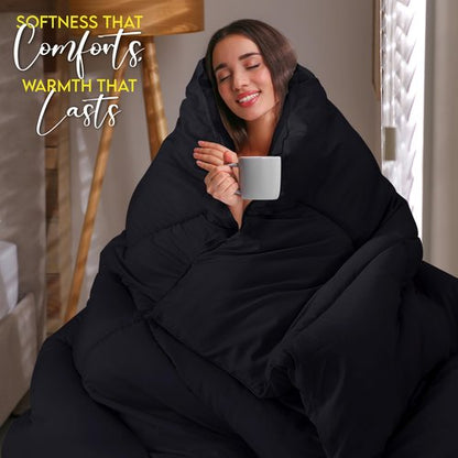 Utopia Bedding Queen Comforter Duvet Insert, Quilted Black Comforter with Corner Tabs, Box Stitched Down Alternative Comforters Queen Size 88 x88 inches
