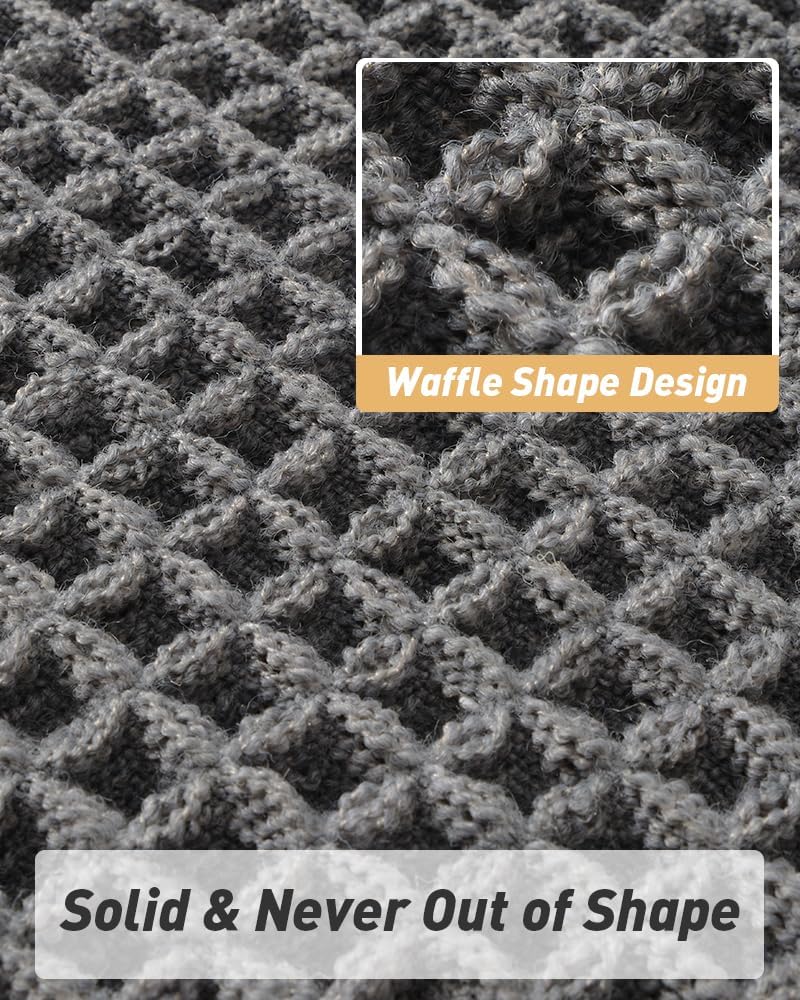 Upgraded Waffle Runner Rug, Super Absorbent Non Slip Bath Mats for Bathroom Floor, Washable Bathroom Runner Rug with Tassels, Ideal for Hallway Bedroom Laundry Room, Dark Grey, 2'x 5'(24" x 60")