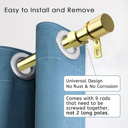 Byondeth Curtain Rods - Adjustable 16 to 144 Inches | 1 Inch Diameter with Elegant Gold Aluminium Finials