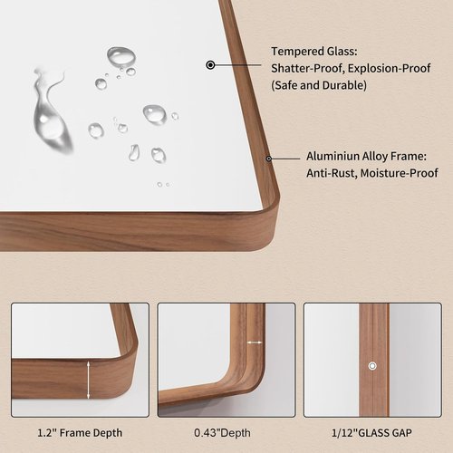 LOAAO Bathroom Mirror - 72x36 Inch Rounded Rectangle with Wood Grain Metal Frame | Anti-Rust, Versatile Hanging Options
