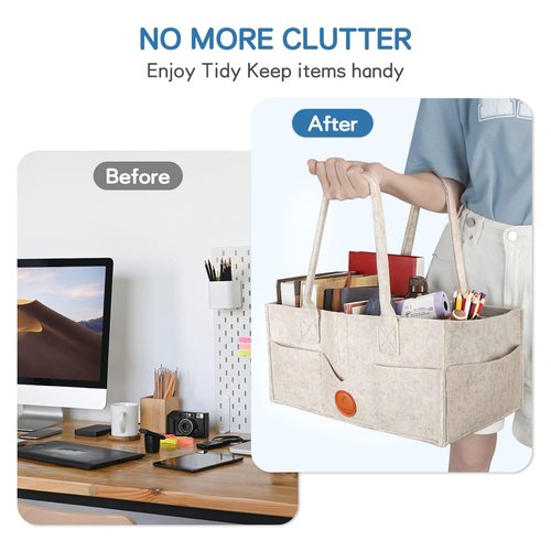 Maliton Baby Diaper Caddy Organizer for Changing Table, Nursery Storage Bin Basket with Handle, Felt Diaper Organizer Suitable for Indoor Outdoor (Khaki)