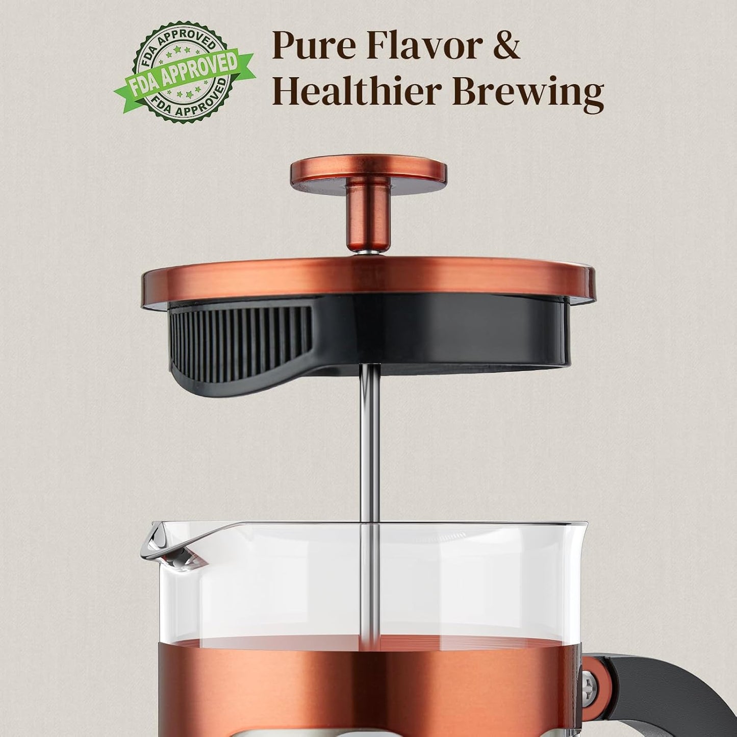 Veken French Press Coffee Maker - 21oz Borosilicate Glass Brewer for Cold Brew & Travel | Copper Finish