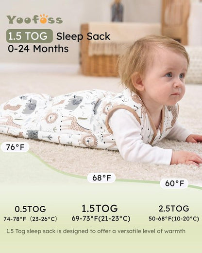 Yoofoss Baby Sleep Sack 12-18 Months, 1.5 Tog Baby Wearable Blanket with 2-Way Zipper, 100% Cotton Organic Fabric Winter Infant Sleeping Sack, Warm Soft Comfy