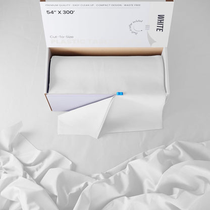 Party Solids | 54-Inch X 300-Feet White Plastic Table Cover Roll - Convenient Slide Cutter Included