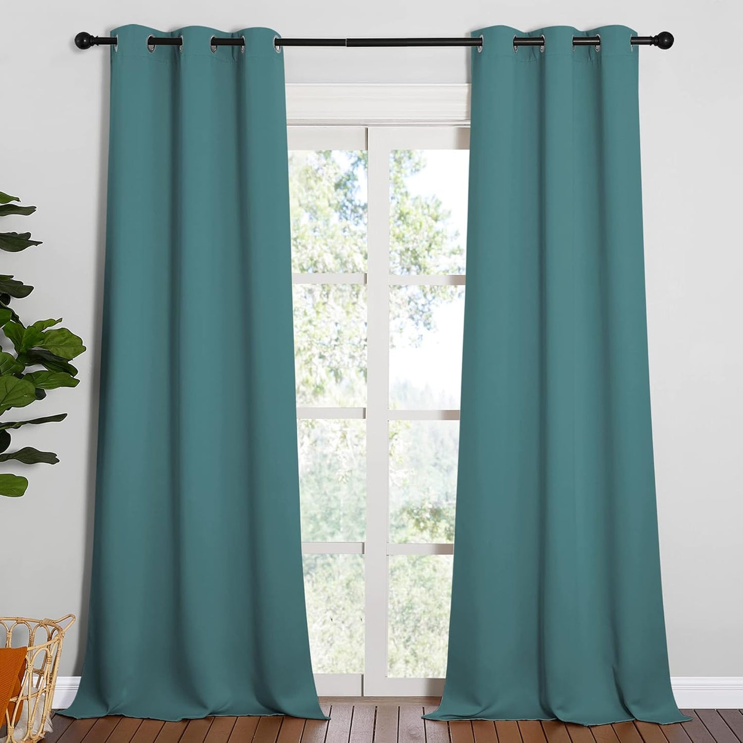 NICETOWN Blackout Curtains for Patio Glass Doors - Sea Teal Privacy Drapes, 42" x 90" (1 Pair)