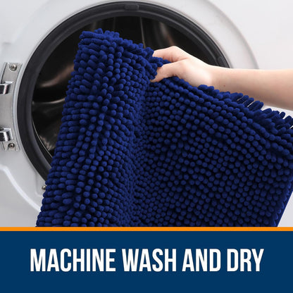 OLANLY Bathroom Runner Rugs - Extra Soft Chenille Bath Mats | Quick Dry & Machine Washable, Navy 59x24