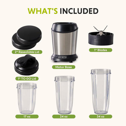Simple Deluxe Smoothie Blender - 800W Personal Blender with 3 BPA-Free Portable Cups | Ice Crushing & Frozen Drinks, Silver