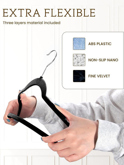Smartor Velvet Hangers - 40 Pack Non-Slip Heavy Duty Felt Hangers | Premium Slim Black with 360° Rotating Hook