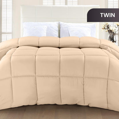 Utopia Bedding Twin Comforter Duvet Insert, Quilted Beige Comforter with Corner Tabs, Box Stitched Down Alternative Comforters Twin Size 64 x 88 inches