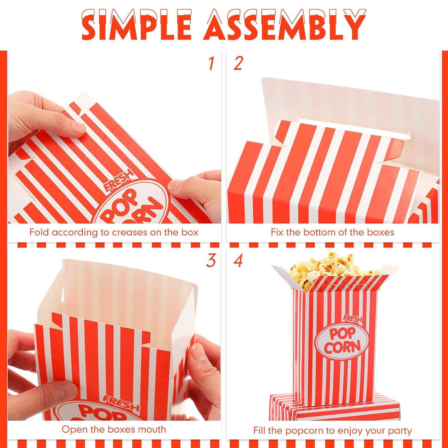 Xinnun 300 Pcs Disposable Popcorn Boxes - Oil Proof, Leak Proof, 1 oz Size | Red Striped Design for Parties