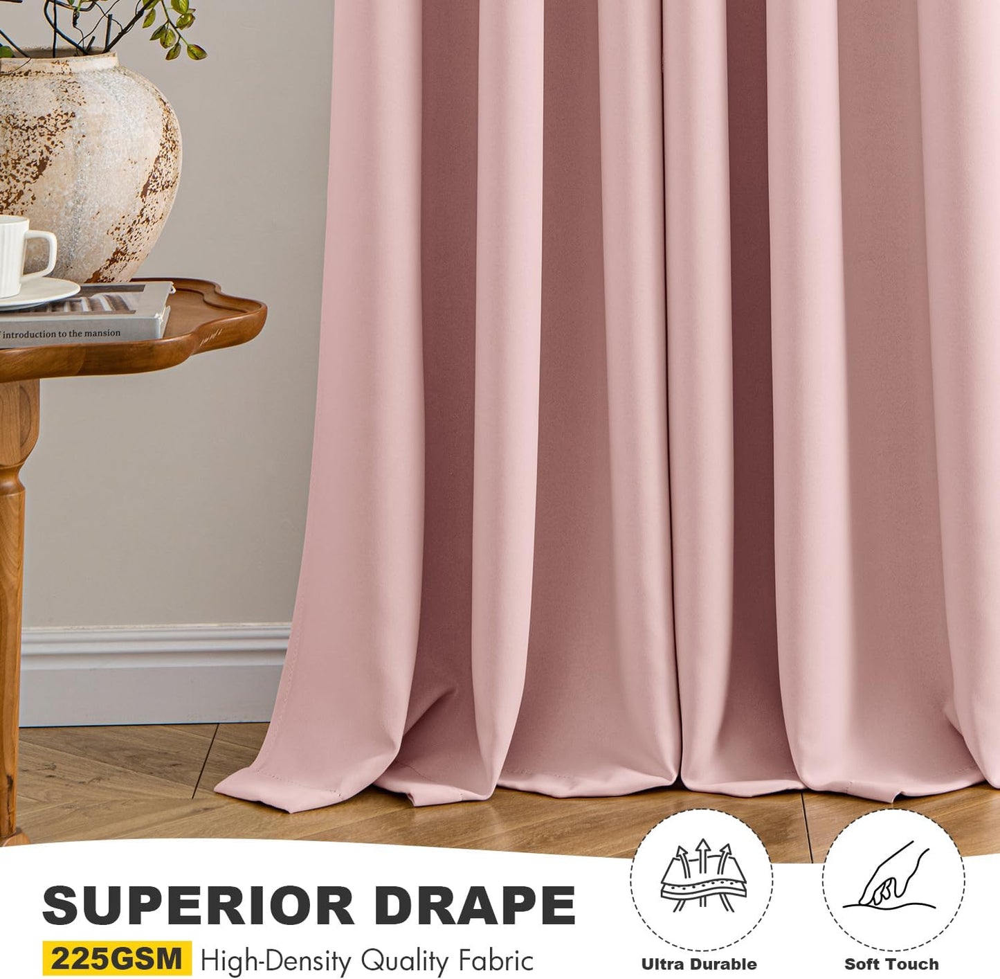 MIULEE Short Curtains - Baby Pink Blackout Thermal Insulated Drapes for Kitchen & Bedroom | 40" x 36" 2 Panels