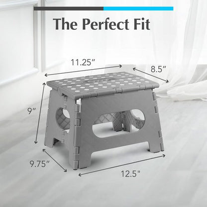 Handy Laundry Step Stool - Lightweight & Sturdy for Adults and Kids - Easy One-Flip Open - Grey, 9 Inch