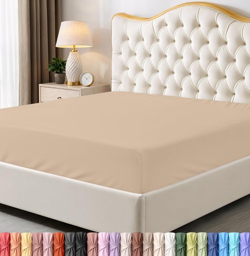Utopia Bedding Full Fitted Sheet - Bottom Sheet - Deep Pocket - Soft Microfiber - Shrinkage and Fade Resistant - Easy Care -1 Fitted Sheet Only (Beige)