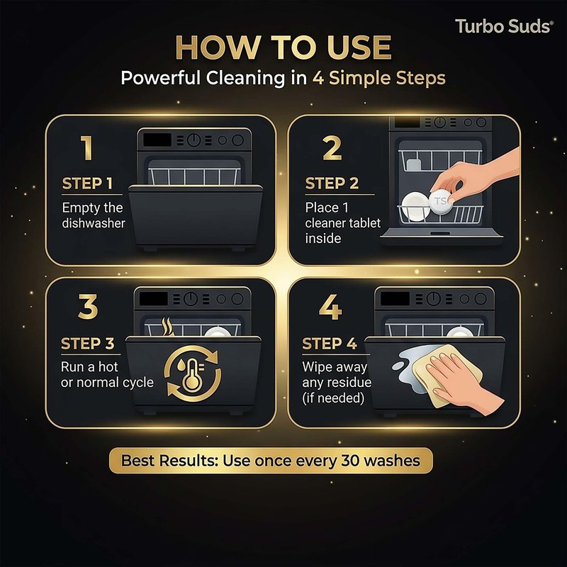 Turbo Suds Dishwasher Cleaner and Deodorizer XL Tablets – Heavy-Duty Descaler & Odor Remover for Hard Water, Removes Spots & Residue, Enhance Drying & Shine, 12 Pack (1 Year Supply)