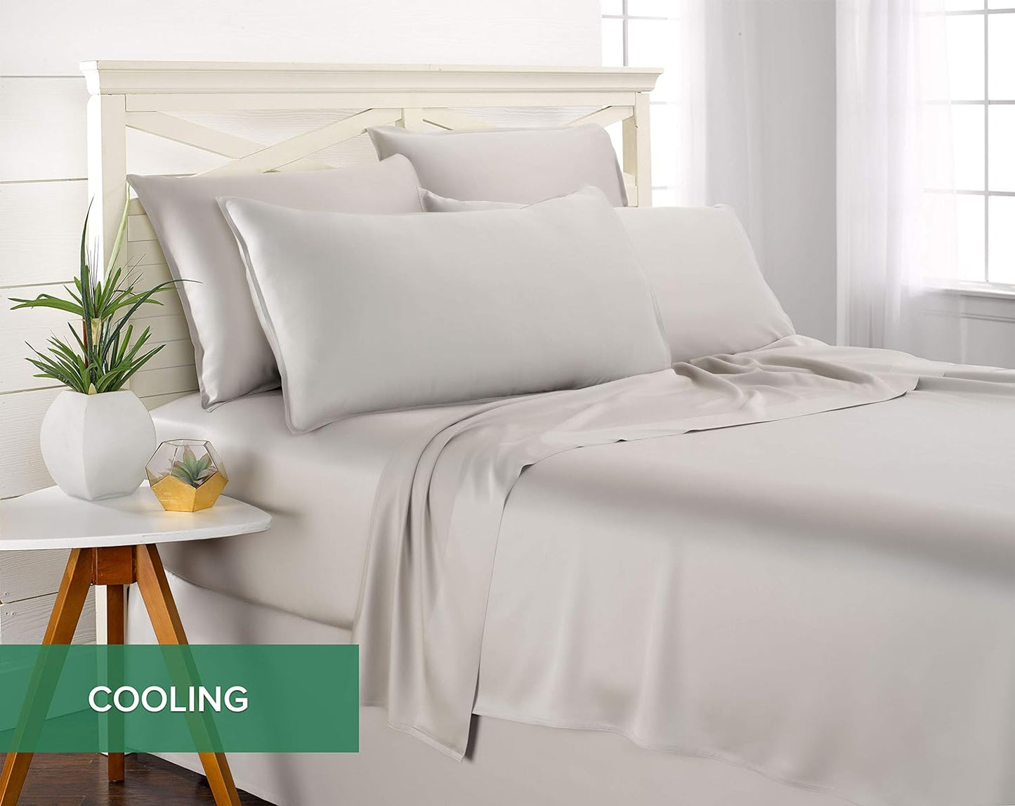 Pure Bamboo Queen Sheets - Luxuriously Soft 100% Organic Viscose Bed Sheet Set | Cooling & Durable (Queen, Silver Pearl)
