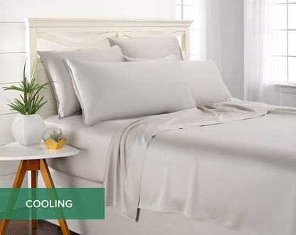 Pure Bamboo Queen Sheets - Luxuriously Soft 100% Organic Viscose Bed Sheet Set | Cooling & Durable (Queen, Silver Pearl)