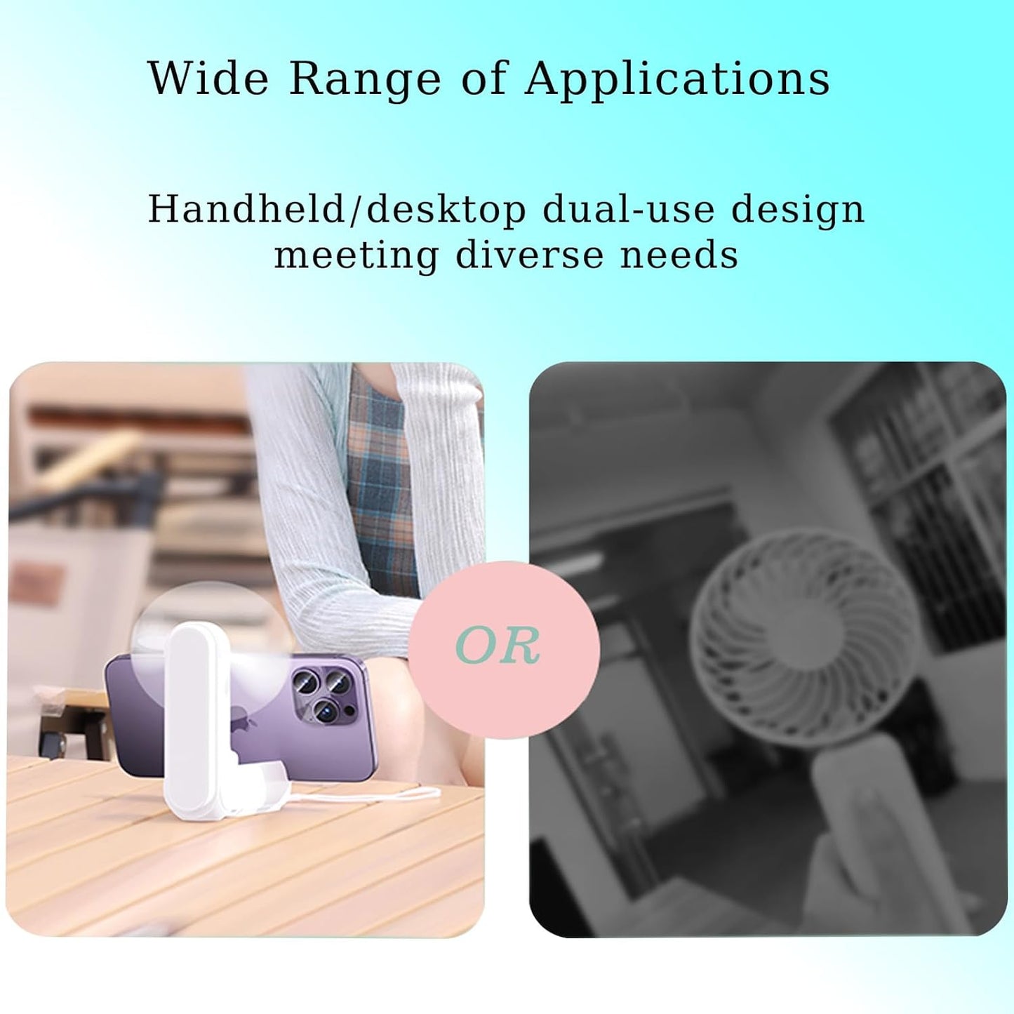 Skiennix Mini Portable Handheld Fan - 3-in-1 USB Rechargeable Design | 3-Speed Levels for Travel & Office